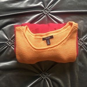 CHAPS Orange/red two toned knot sweater, deep cut